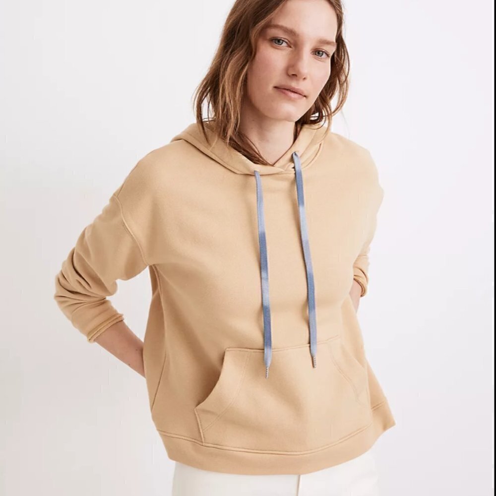 Madewell dip dye drawstring hoodie sweatshirt in tan size L